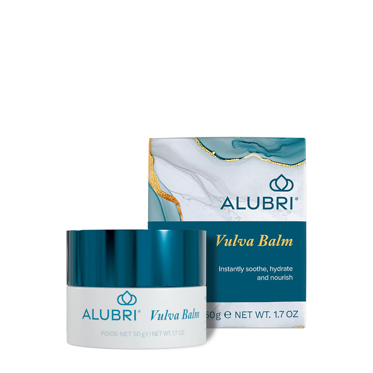 Alubri Vulva Balm tube front offering daily hydration for intimate skin