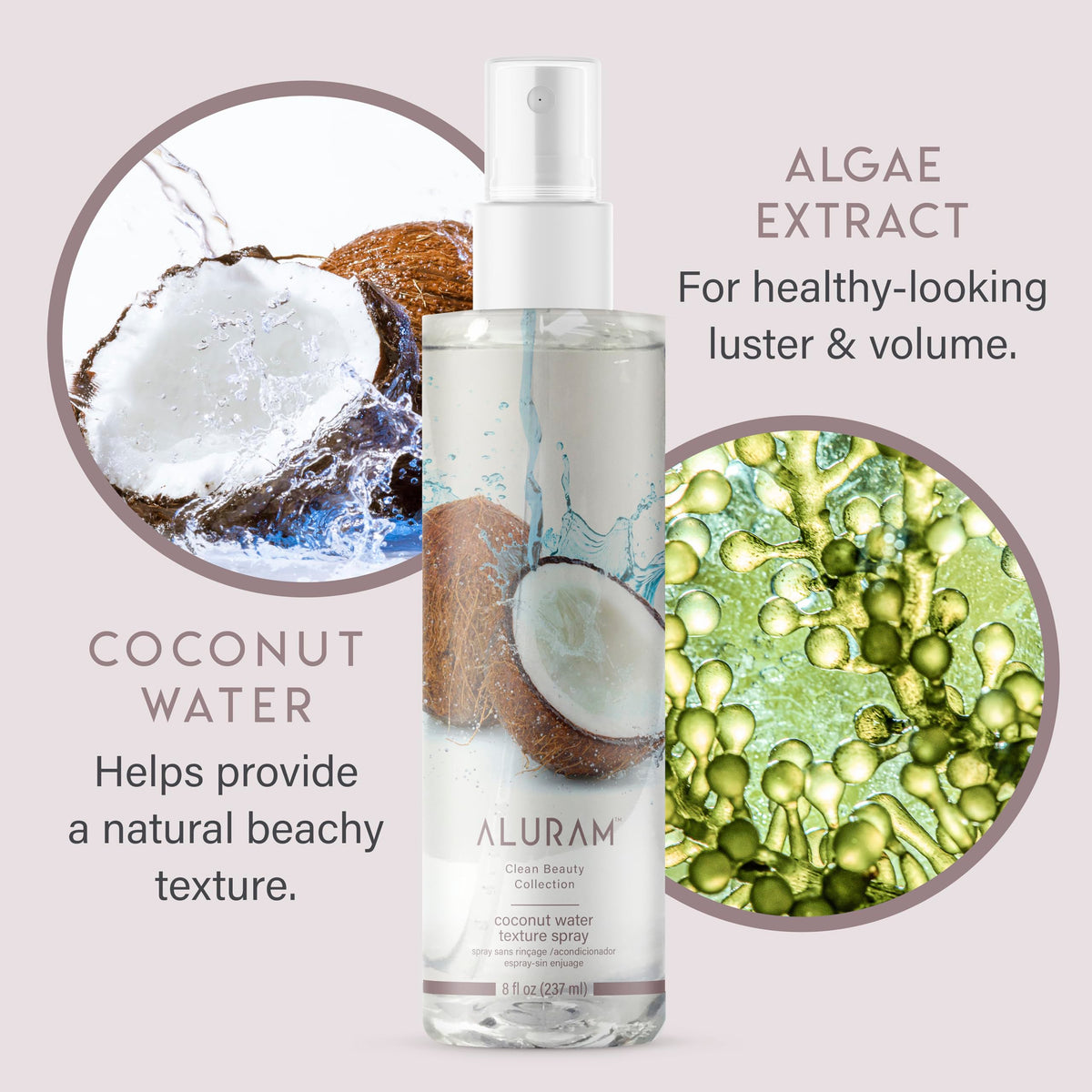 ALURAM Coconut Water Texture Spray hydrates and nourishes strands