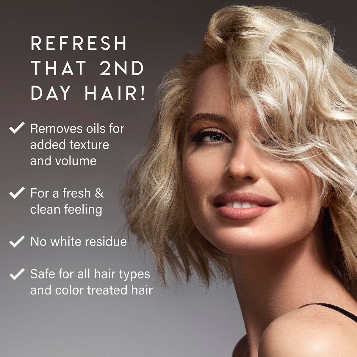 ALURAM Dry Shampoo on hair showing added volume and texture.