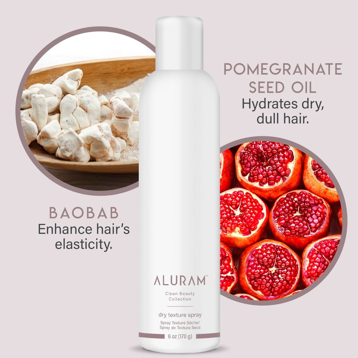 ALURAM Dry Texture Spray with baobab oil for lightweight hydration.