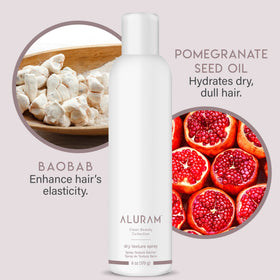 ALURAM Dry Texture Spray with baobab oil for lightweight hydration.