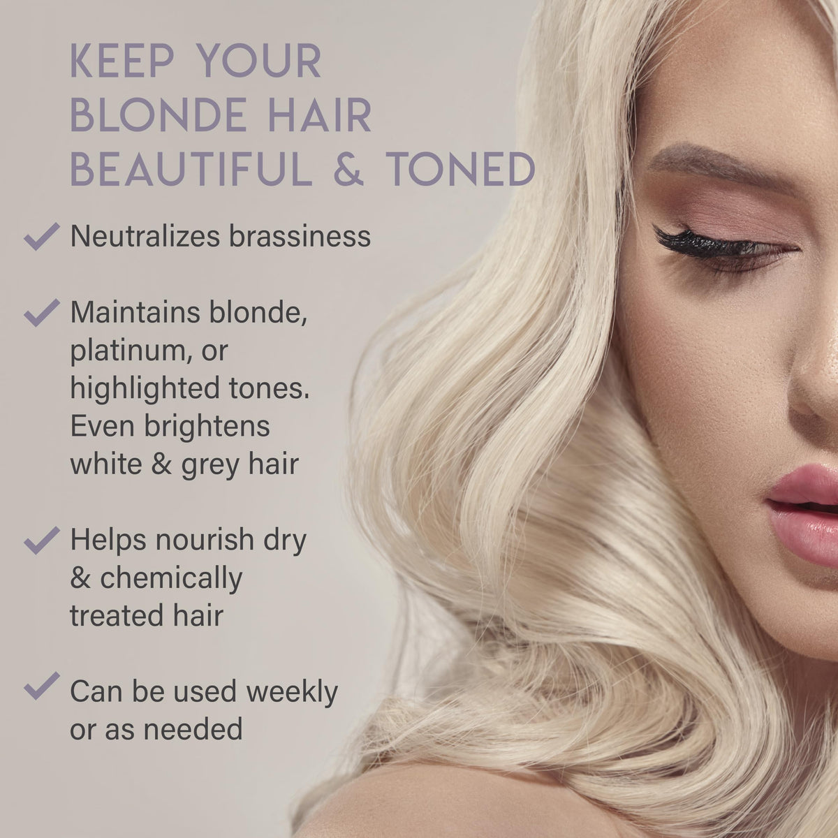 ALURAM Purple Hydrate & Repair on blonde-silver hair restoring vibrancy and brightness.