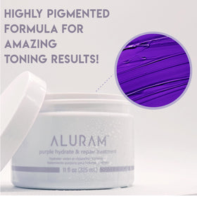 Texture of ALURAM Purple Hydrate & Repair shown on hands for even distribution and shine.