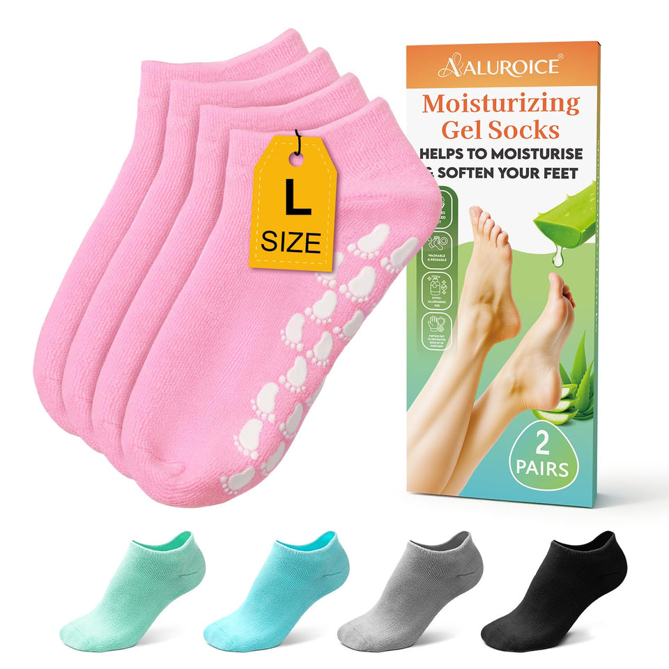 ALUROICE silicone moisturizing socks pack front view for large size up to 12