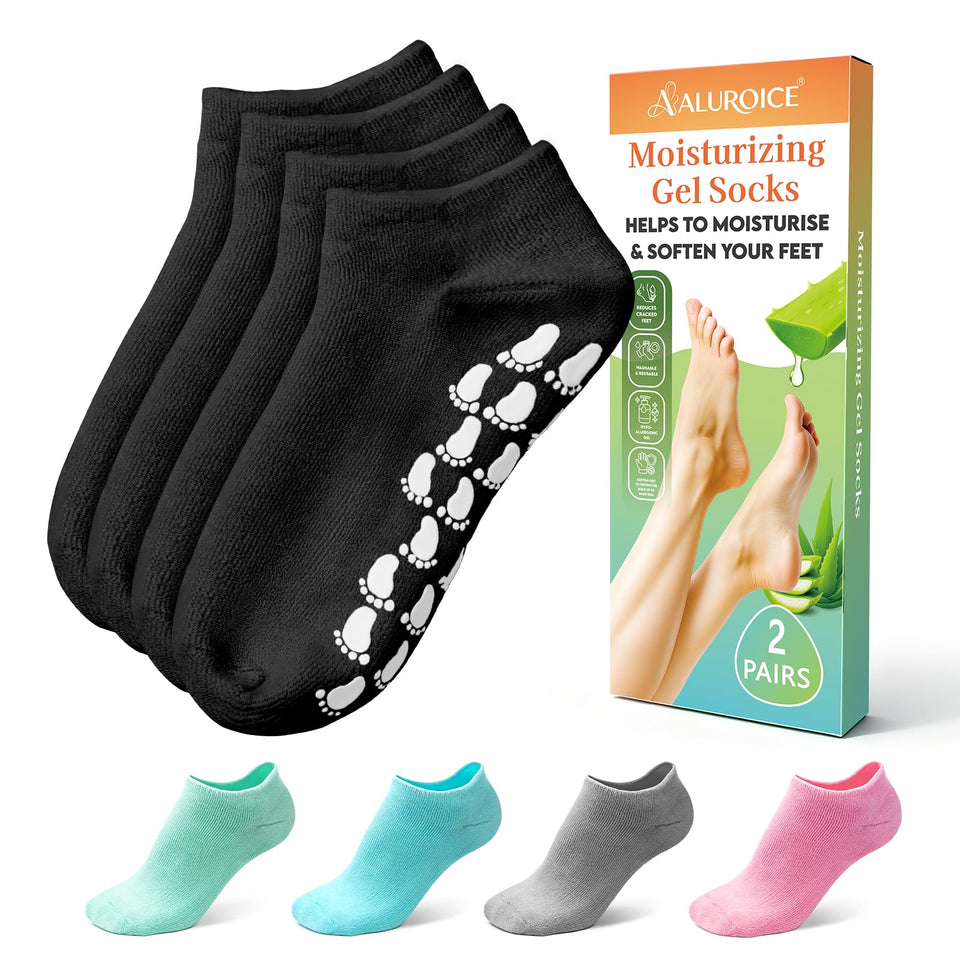 ALUROICE two-pair black Aloe silicone moisturizing socks for extended-size feet, soft and comfortable