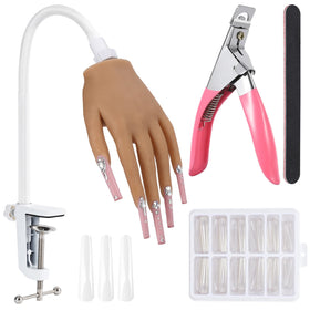 ALUROICE silicone practice hand secured on table with clamp for stable nail practice.