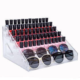 ALUYUYO 7-tier organizer displaying nail polish and sunglasses for easy vanity access