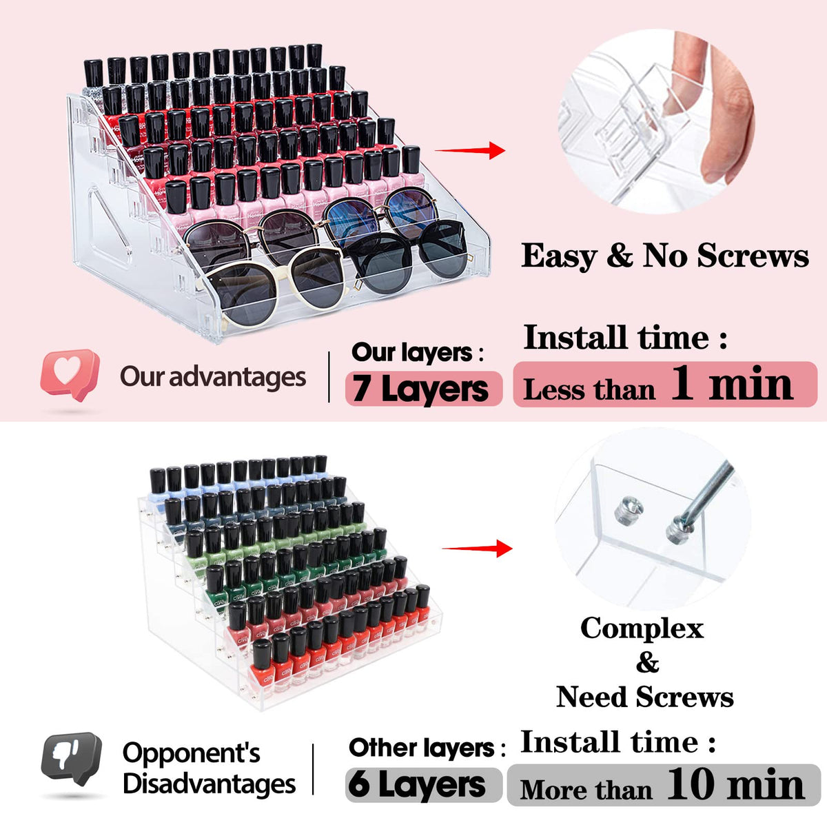 ALUYUYO acrylic shelves showcase cosmetics with clear visibility and premium display