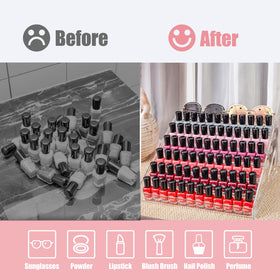 ALUYUYO nail polish bottles neatly organized on clear shelves for quick selection