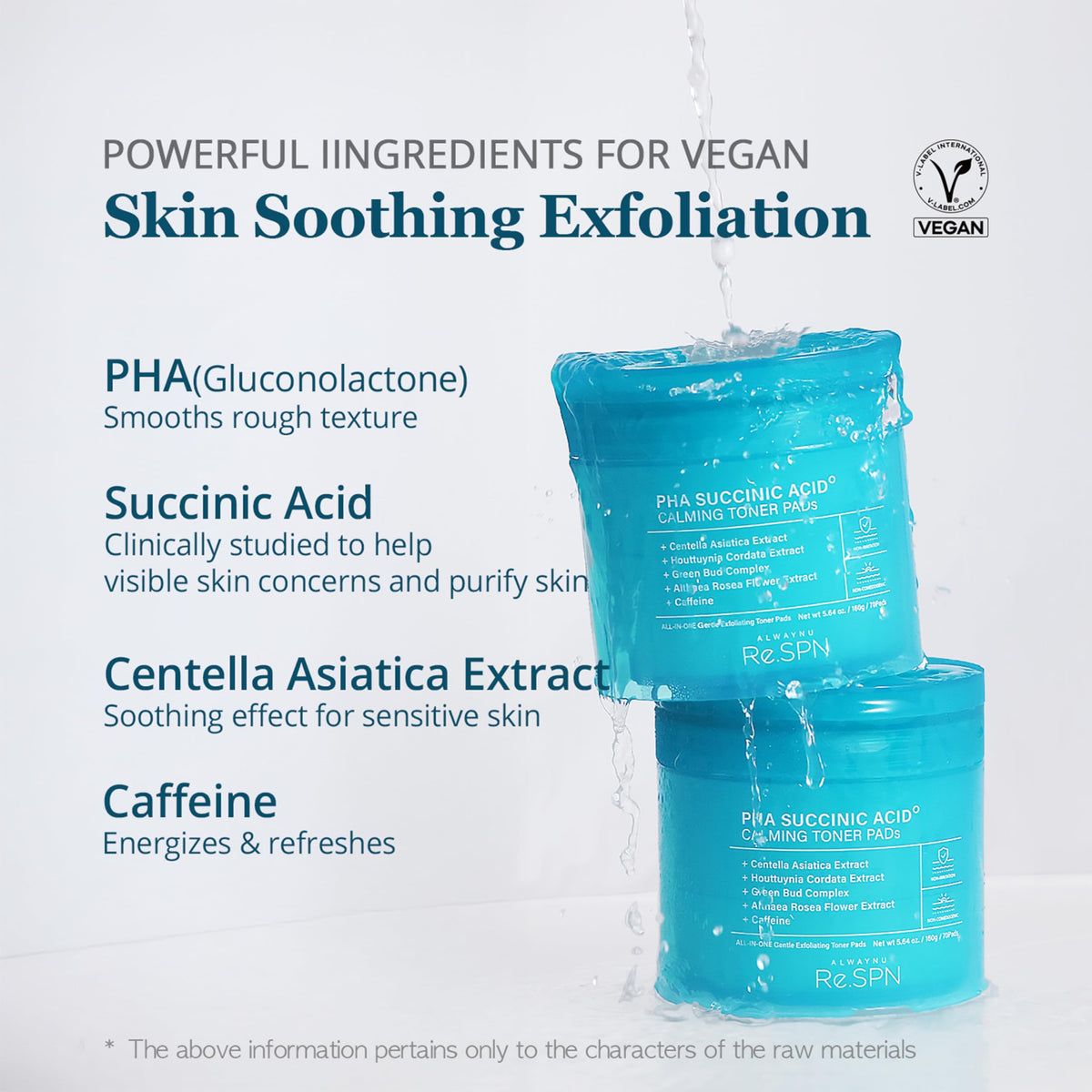 AlwayNu Re.SPN toner pad cica caffeine hydration for soothing, energized skin.