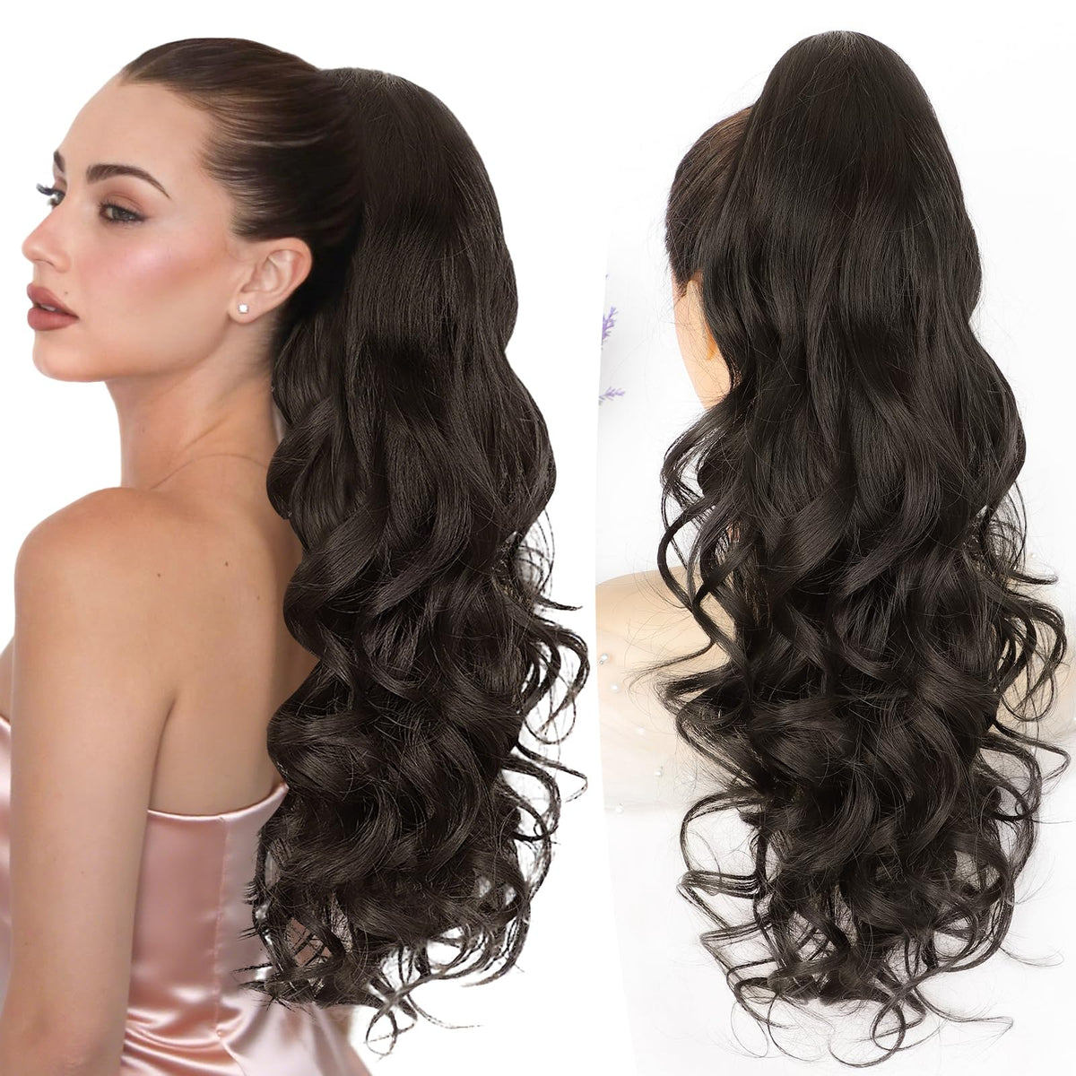 ALXNAN 24in ponytail extension in long curly style delivers instant volume.