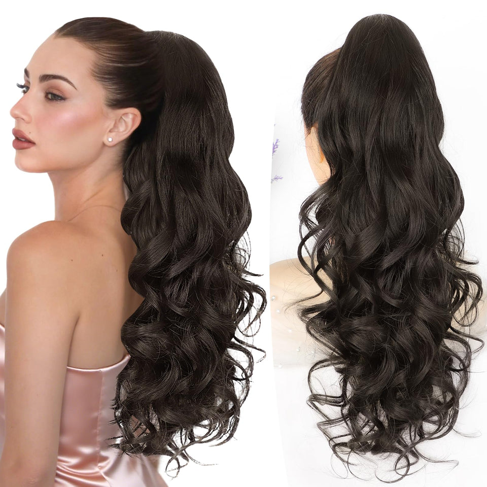 ALXNAN 24in ponytail extension in long curly style delivers instant volume.