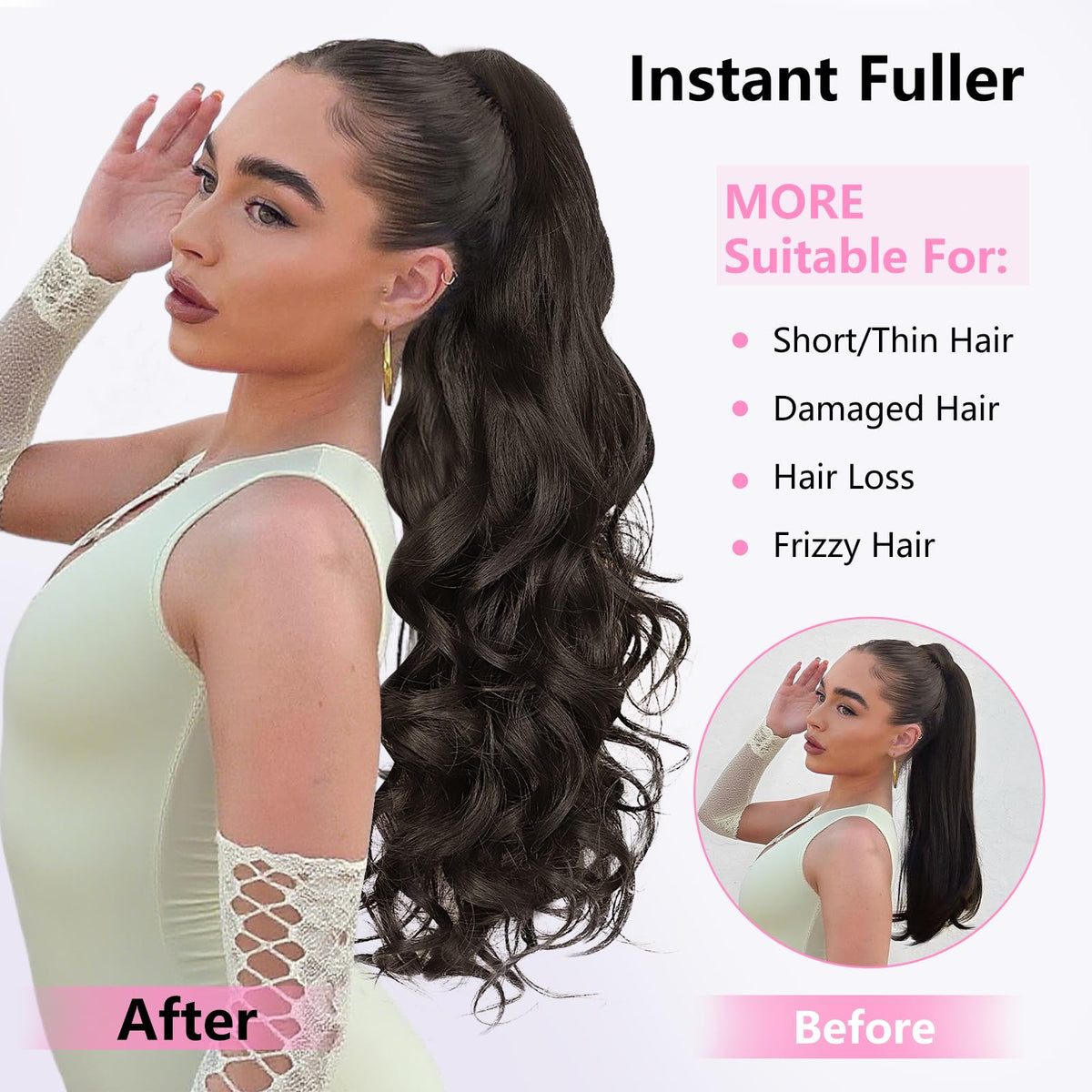 ALXNAN clip-in ponytail securely attaches at the roots for natural blend.
