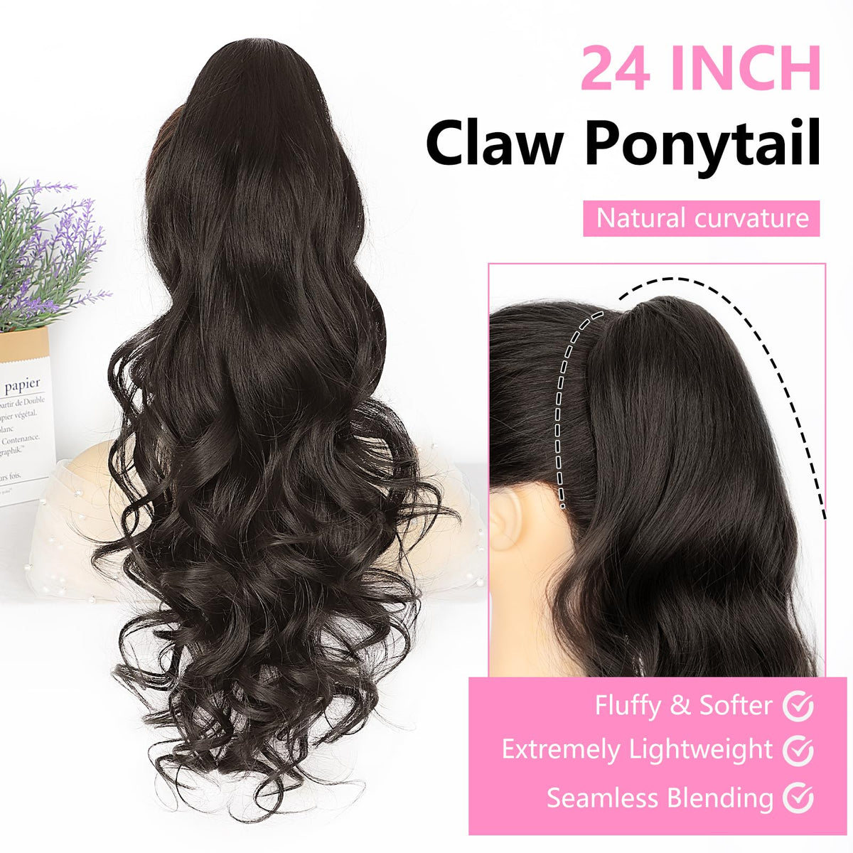 ALXNAN 24 inch ponytail offers effortless style without curling tools.