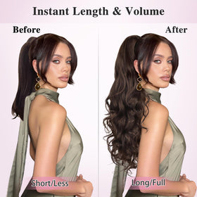 ALXNAN 24-inch pony-tail extension in dark chocolate brown ready to add length.
