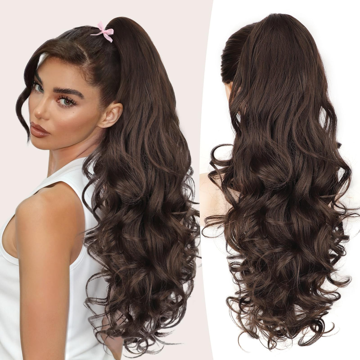 ALXNAN claw long wavy pony-tail close-up showing secure clip-in for instant volume.