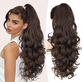 ALXNAN claw long wavy pony-tail close-up showing secure clip-in for instant volume.