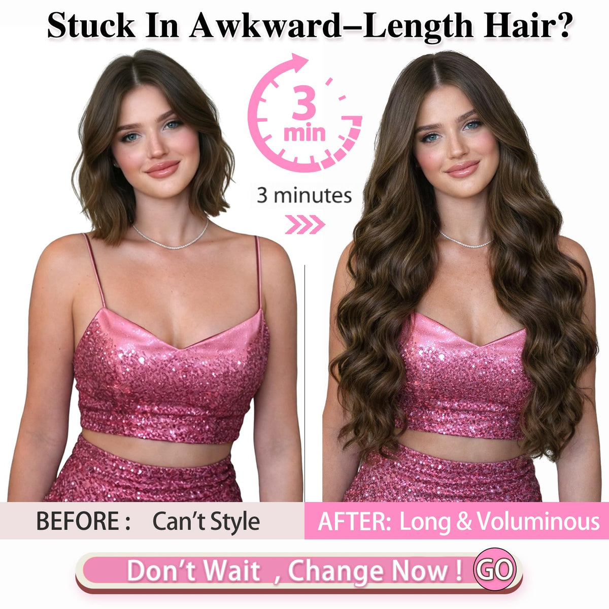 ALXNAN clip-in extensions dark brown wavy 20in hairstyle versatility and bounce.