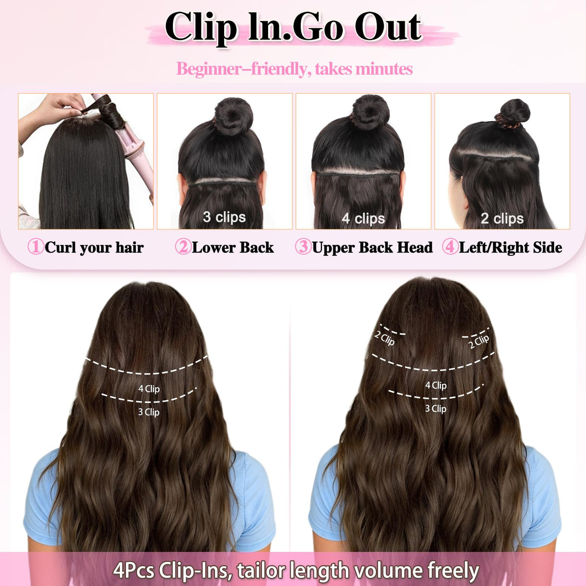 ALXNAN clip-in extensions soft synthetic fiber for smooth, realistic texture.
