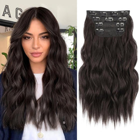 ALXNAN clip-in long wavy extension on model for natural volume