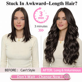 ALXNAN clip-in long wavy extension, back view for natural movement