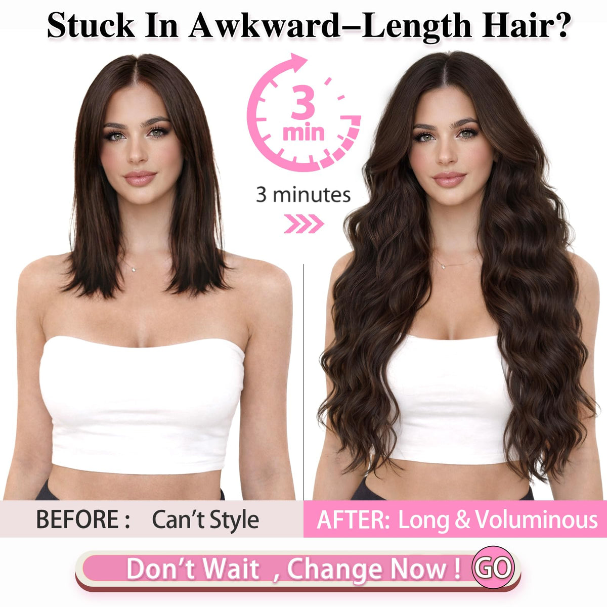ALXNAN 24-inch chocolate brown clip-in waves for fuller hair.
