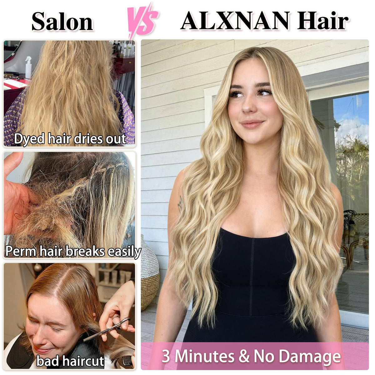 ALXNAN closeup of synthetic hair weft shows soft texture.