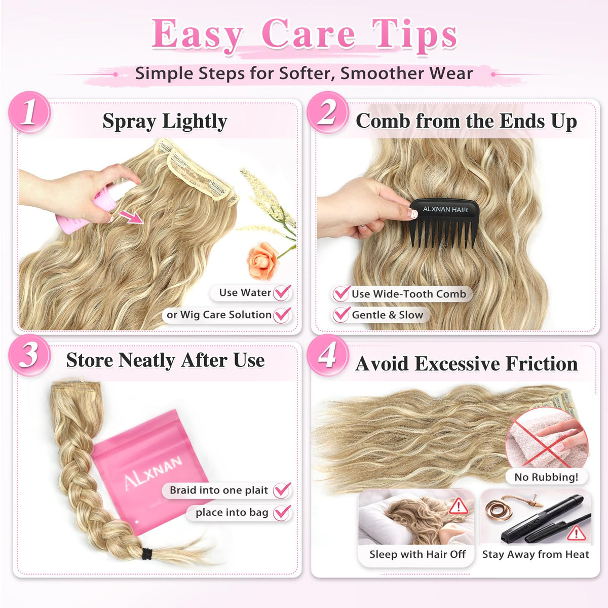 ALXNAN easy clip-in application helps you style in minutes.