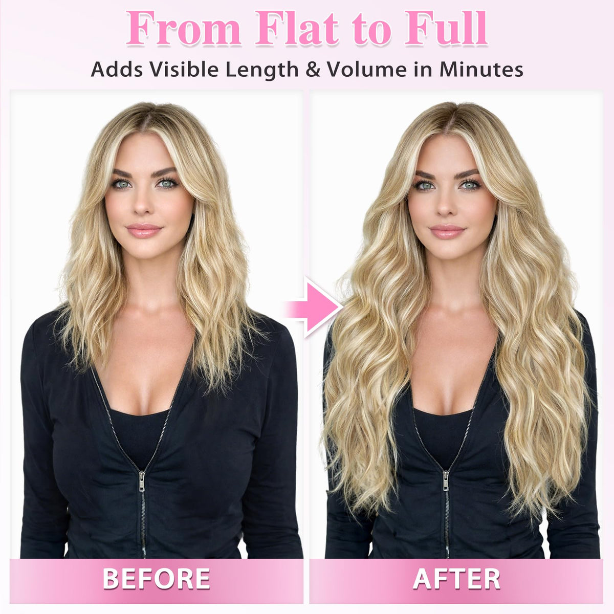 ALXNAN four-piece clip-in extensions deliver quick, natural-looking fullness.