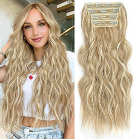 ALXNAN long wavy clip-in extension 20in Beach Blonde adds instant length and volume.