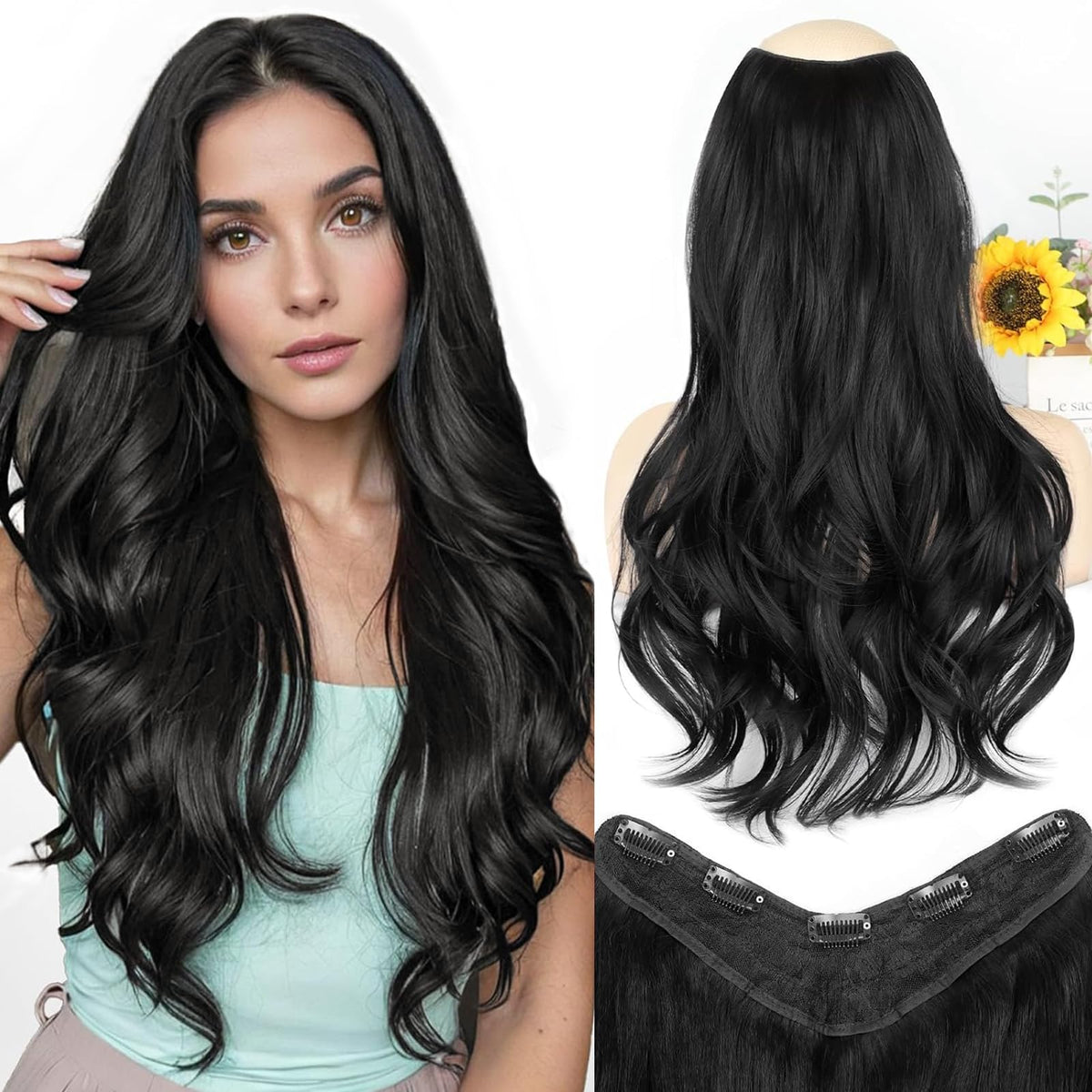 ALXNAN long wavy extensions in one-piece clip-in for quick natural volume.