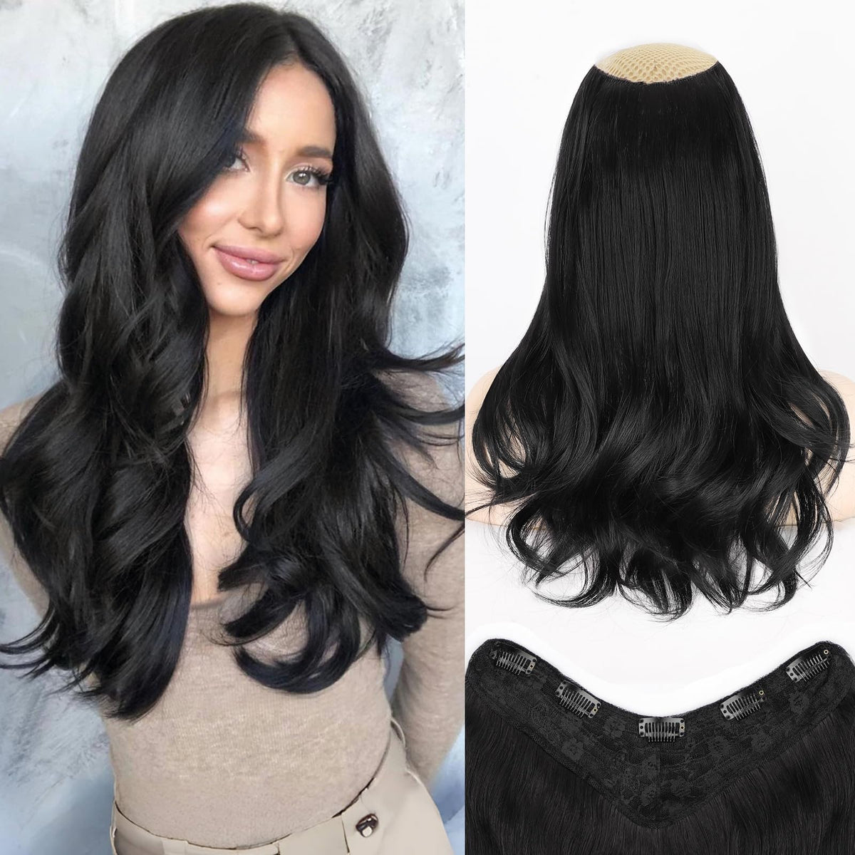 ALXNAN long wavy layered clip-in extensions for natural volume and easy styling