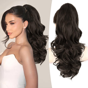 ALXNAN ponytail extension 18in black-brown curls for instant volume.
