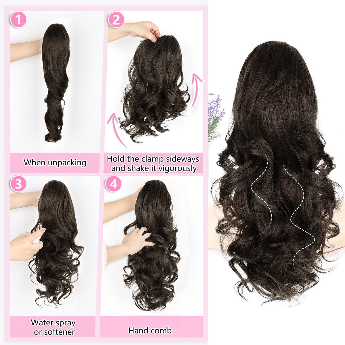 ALXNAN 18in wavy black-brown ponytail for effortless styling.