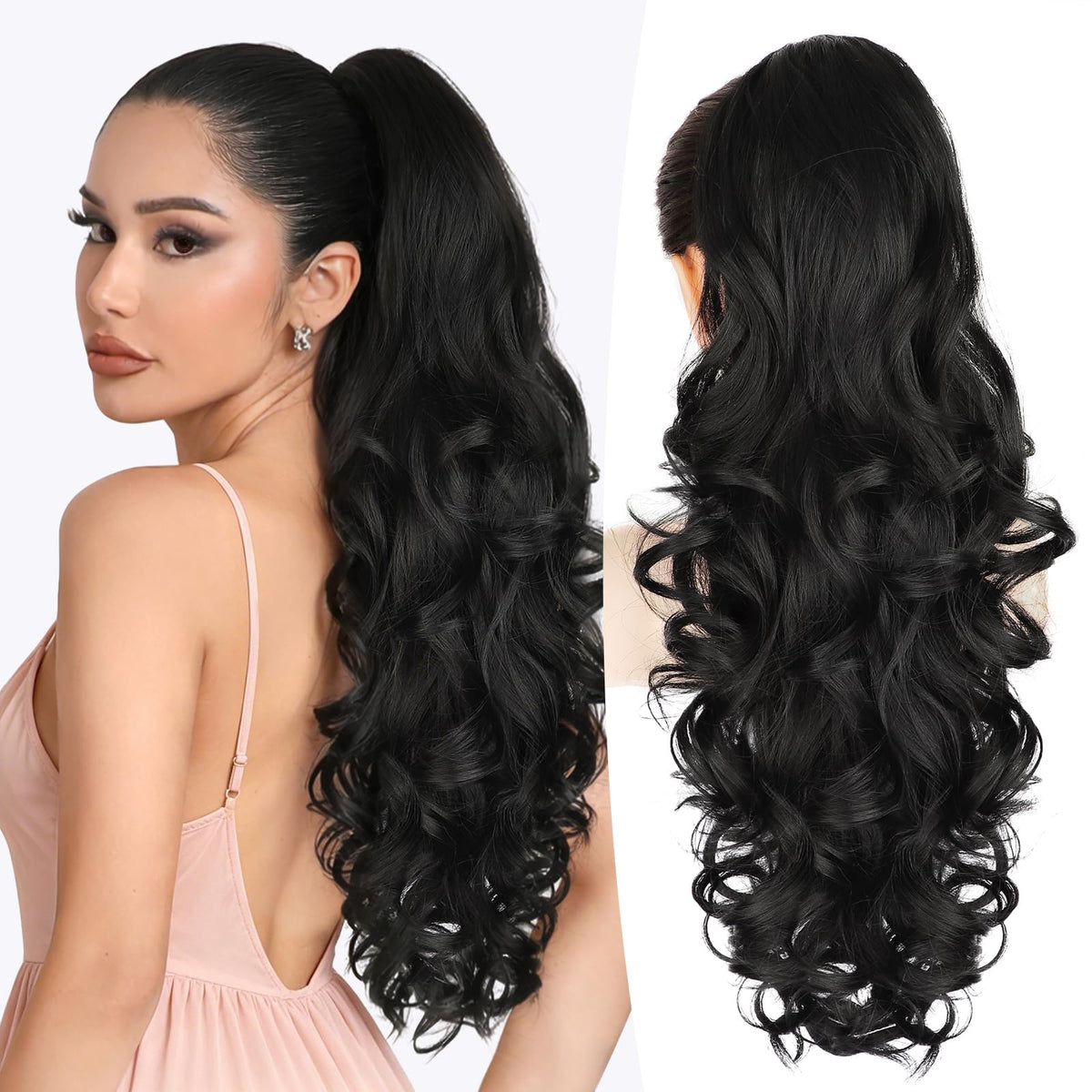 ALXNAN ponytail extension 24-inch curly black for dramatic length and volume