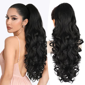 ALXNAN ponytail extension 24-inch curly black for dramatic length and volume