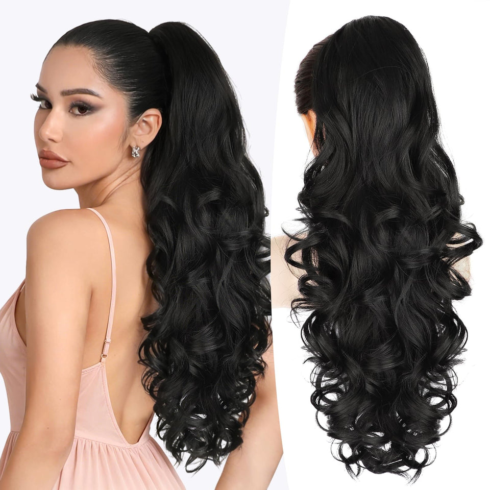 ALXNAN ponytail extension 24-inch curly black for dramatic length and volume