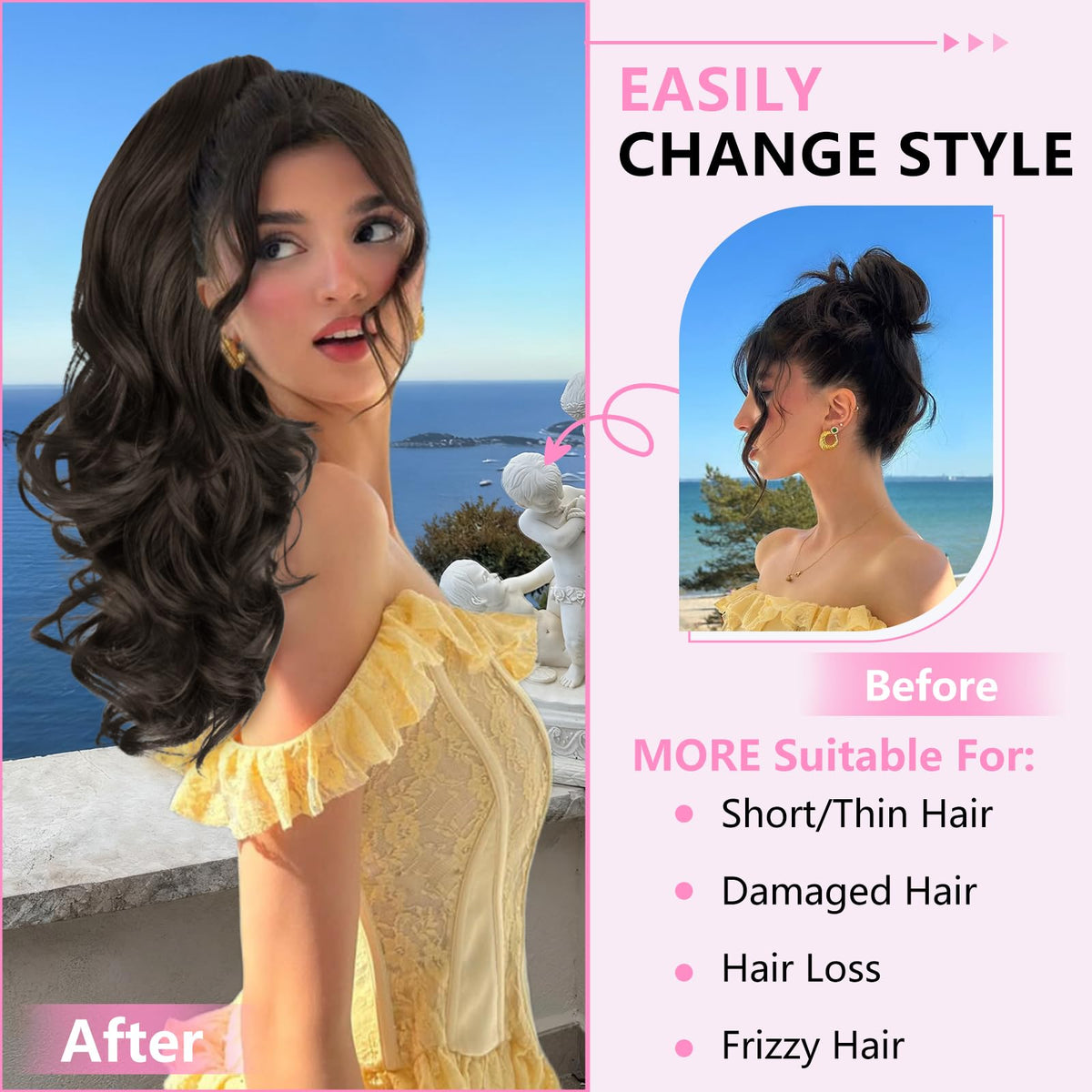 ALXNAN ponytail extension clip-in close-up showing secure attachment.