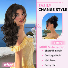 ALXNAN ponytail extension clip-in close-up showing secure attachment.