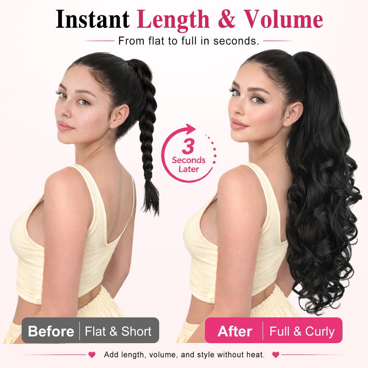 ALXNAN ponytail clip-on attachment secures quickly for instant updo