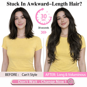 ALXNAN clip-in extensions in black brown blend with most hair tones