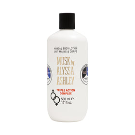 Alyssa Ashley Musk Hand Body Lotion bottle demonstrates premium hydration for daily use.
