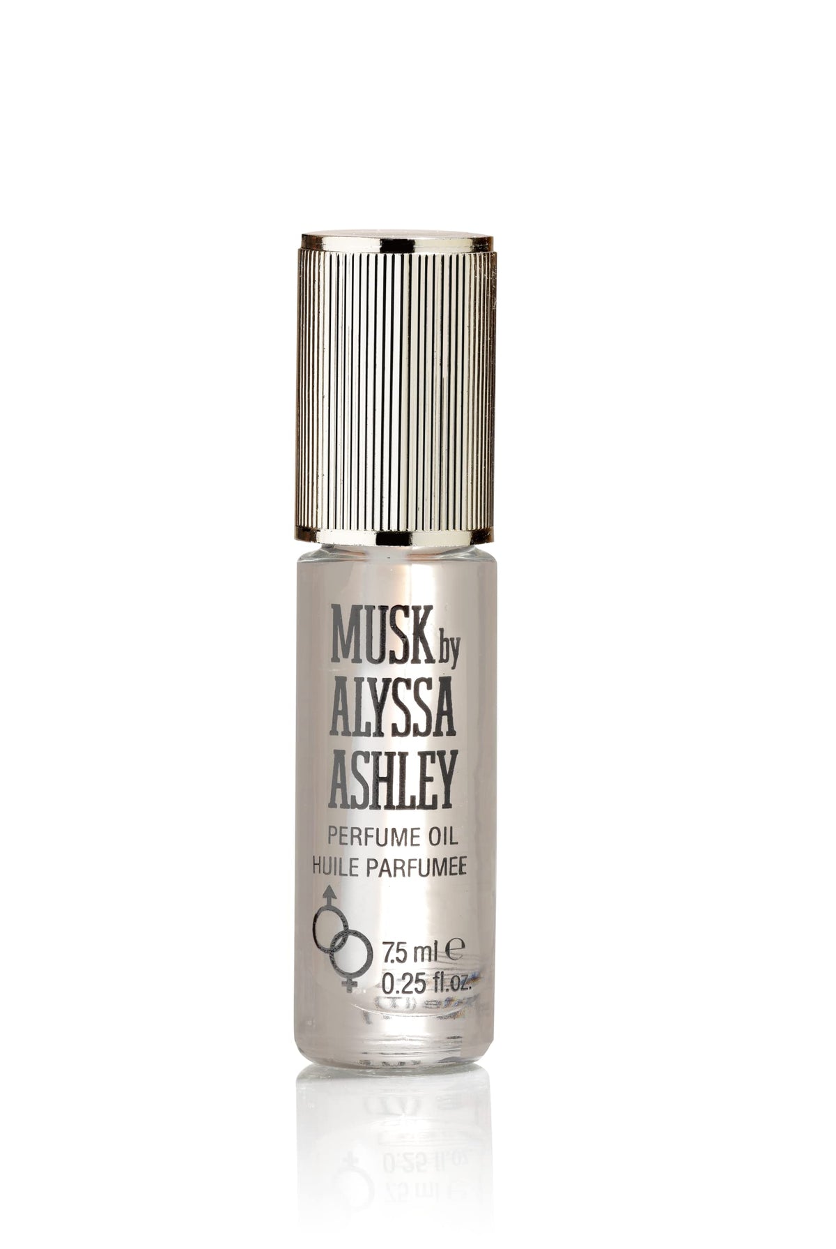 Alyssa Ashley Musk perfume oil close-up label showing greens and floral notes