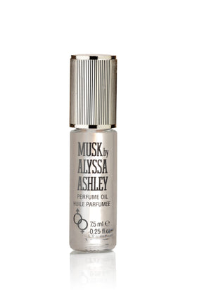 Alyssa Ashley Musk perfume oil close-up label showing greens and floral notes