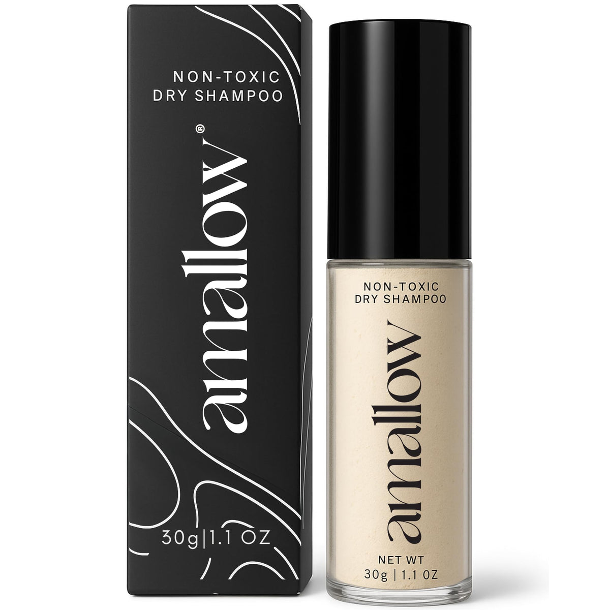 Amallow dry shampoo powder bottle for quick on-the-go refresh.