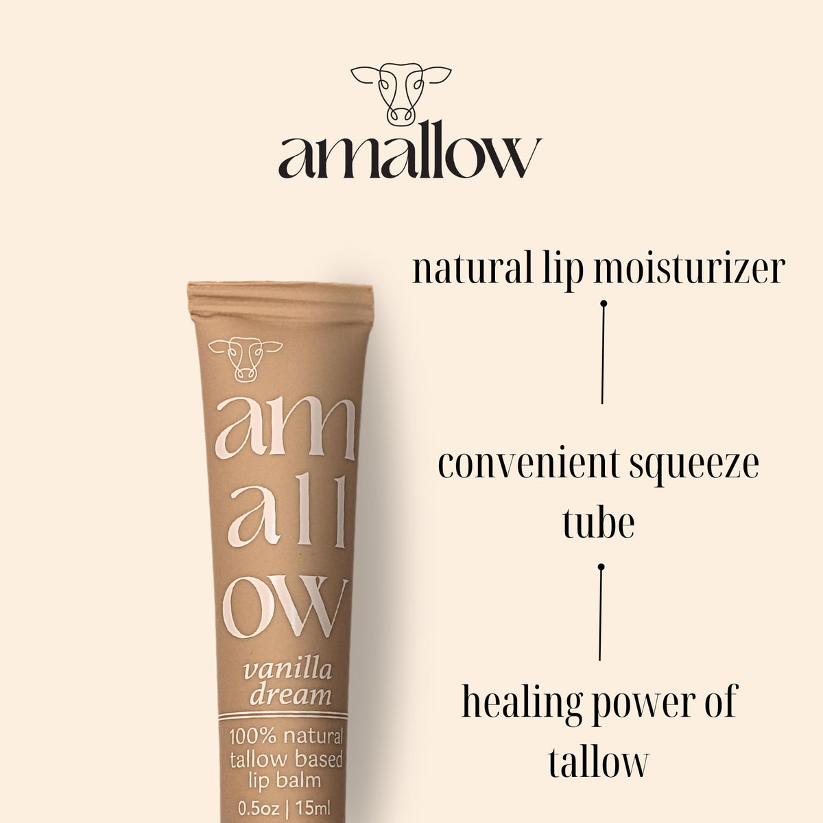 Smooth glide application showing Amallow lip balm for quick dry lip relief.