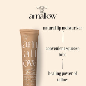 Smooth glide application showing Amallow lip balm for quick dry lip relief.