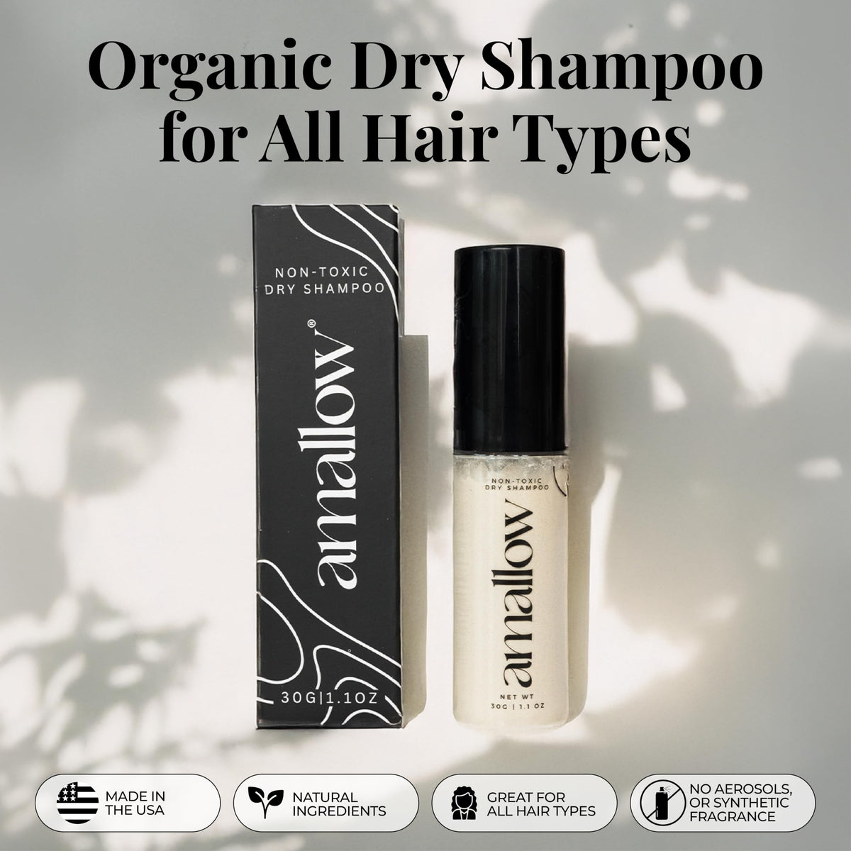 Dispensing Amallow powder blends into hair with no chalky look.