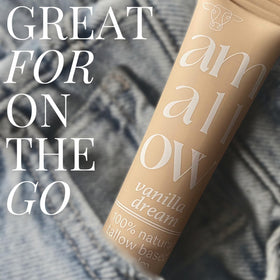 On-the-go packaging of Amallow lip balm in a compact squeezable tube.