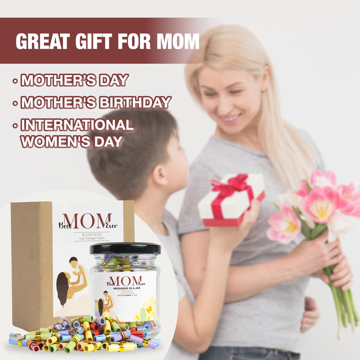AMAQUANG Mothers Day gift jar showcases emotional notes for Mom.